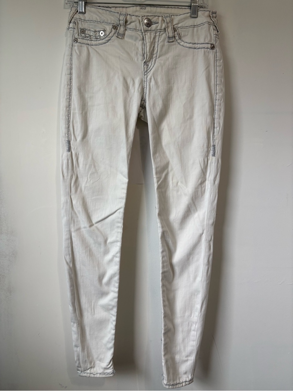 True Religion Super T Legging White Skinny Jeans Size 29 Contrast Stitch